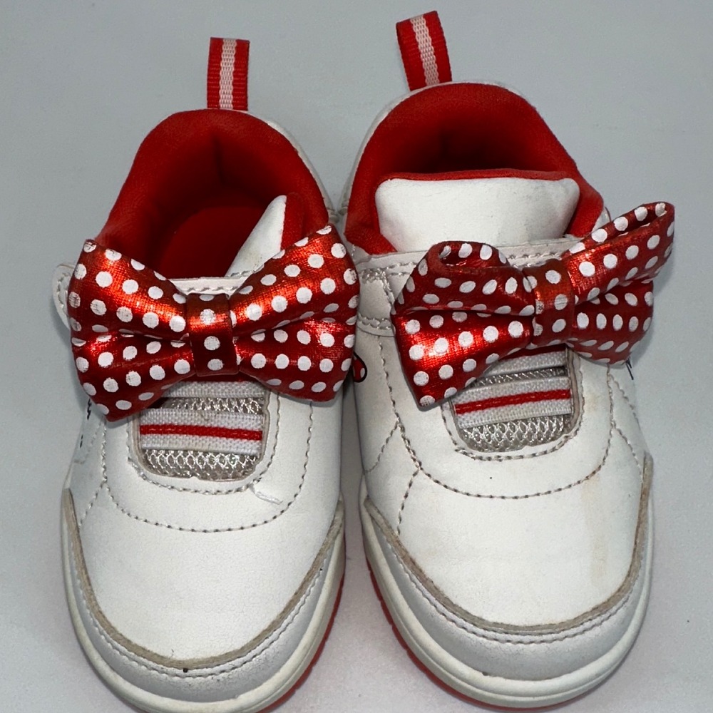 Disney Baby Minnie Mouse Sneakers White Red Bow Toddler Shoes Size 5